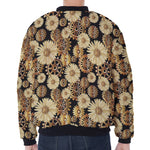 Steampunk Chamomile Pattern Print Zip Sleeve Bomber Jacket