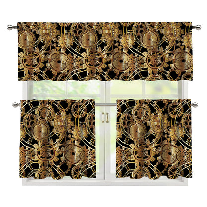 Steampunk Clock Gears Print 3 Piece Kitchen Curtains