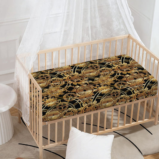 Steampunk Clock Gears Print Baby Crib Sheet