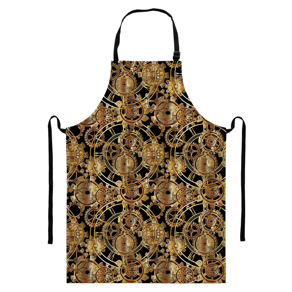 Steampunk Clock Gears Print Bib Apron With Pocket