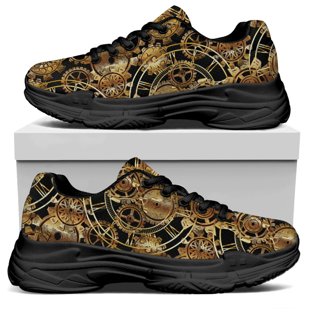 Steampunk Clock Gears Print Black Chunky Shoes