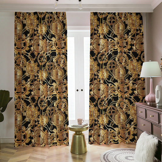 Steampunk Clock Gears Print Blackout Pencil Pleat Curtains