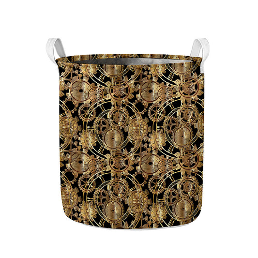 Steampunk Clock Gears Print Collapsible Laundry Basket