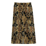 Steampunk Clock Gears Print Cotton Front Slit Maxi Skirt