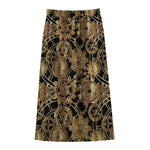 Steampunk Clock Gears Print Cotton Front Slit Maxi Skirt