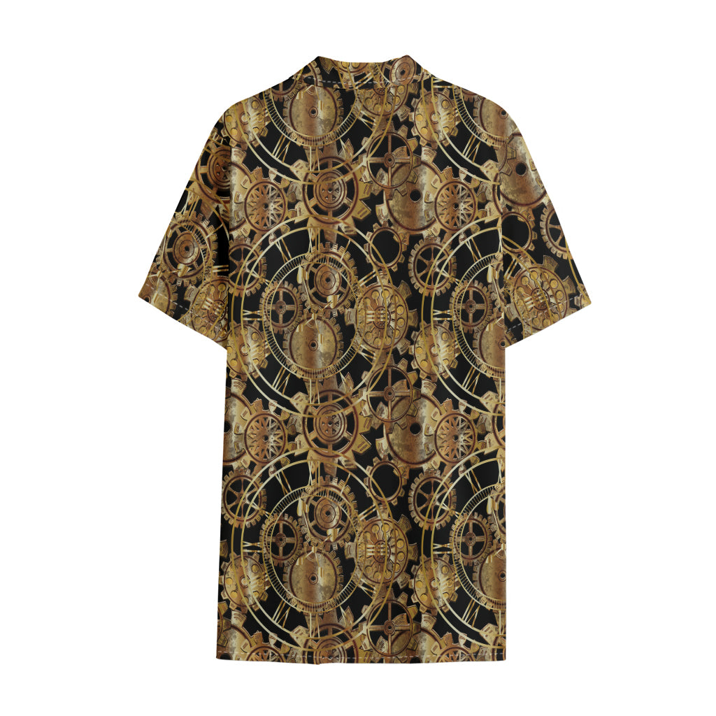 Steampunk Clock Gears Print Cotton Hawaiian Shirt