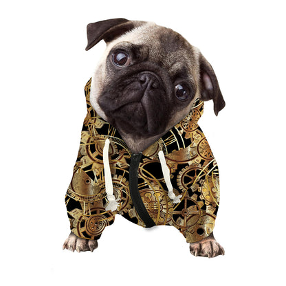 Steampunk Clock Gears Print Dog Zip Up Hoodie