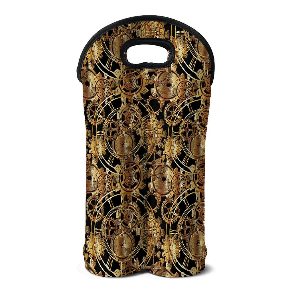Steampunk Clock Gears Print Double Neoprene Wine Tote
