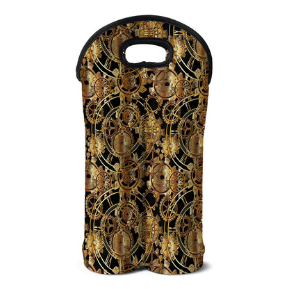 Steampunk Clock Gears Print Double Neoprene Wine Tote