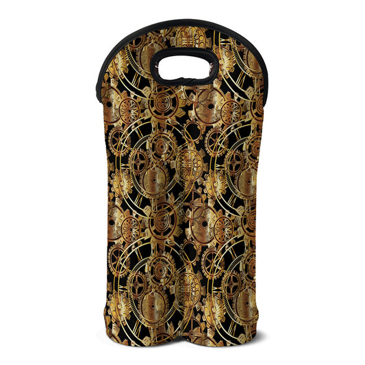 Steampunk Clock Gears Print Double Neoprene Wine Tote