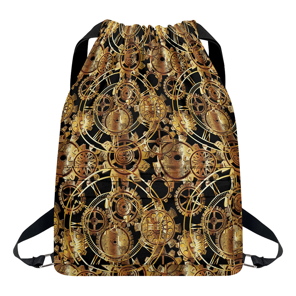 Steampunk Clock Gears Print Drawstring Backpack