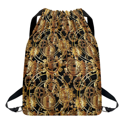 Steampunk Clock Gears Print Drawstring Backpack