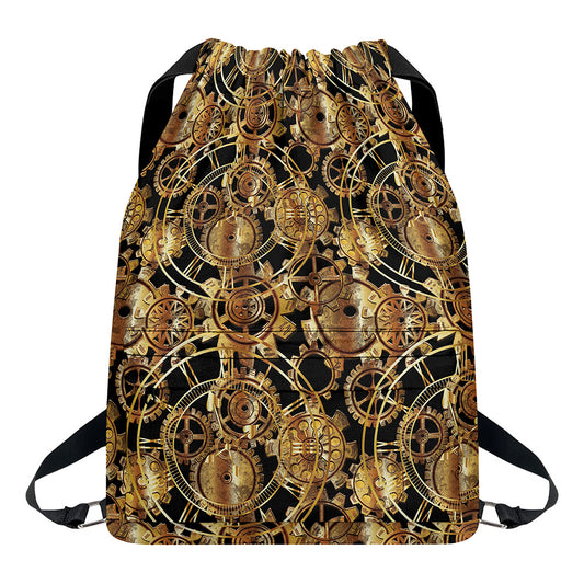 Steampunk Clock Gears Print Drawstring Backpack