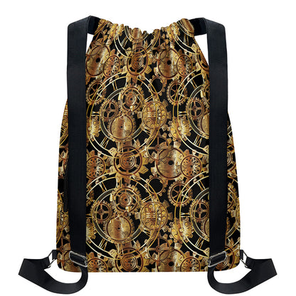 Steampunk Clock Gears Print Drawstring Backpack