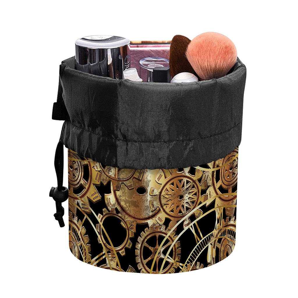Steampunk Clock Gears Print Drawstring Makeup Bag