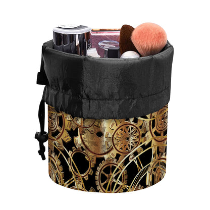 Steampunk Clock Gears Print Drawstring Makeup Bag