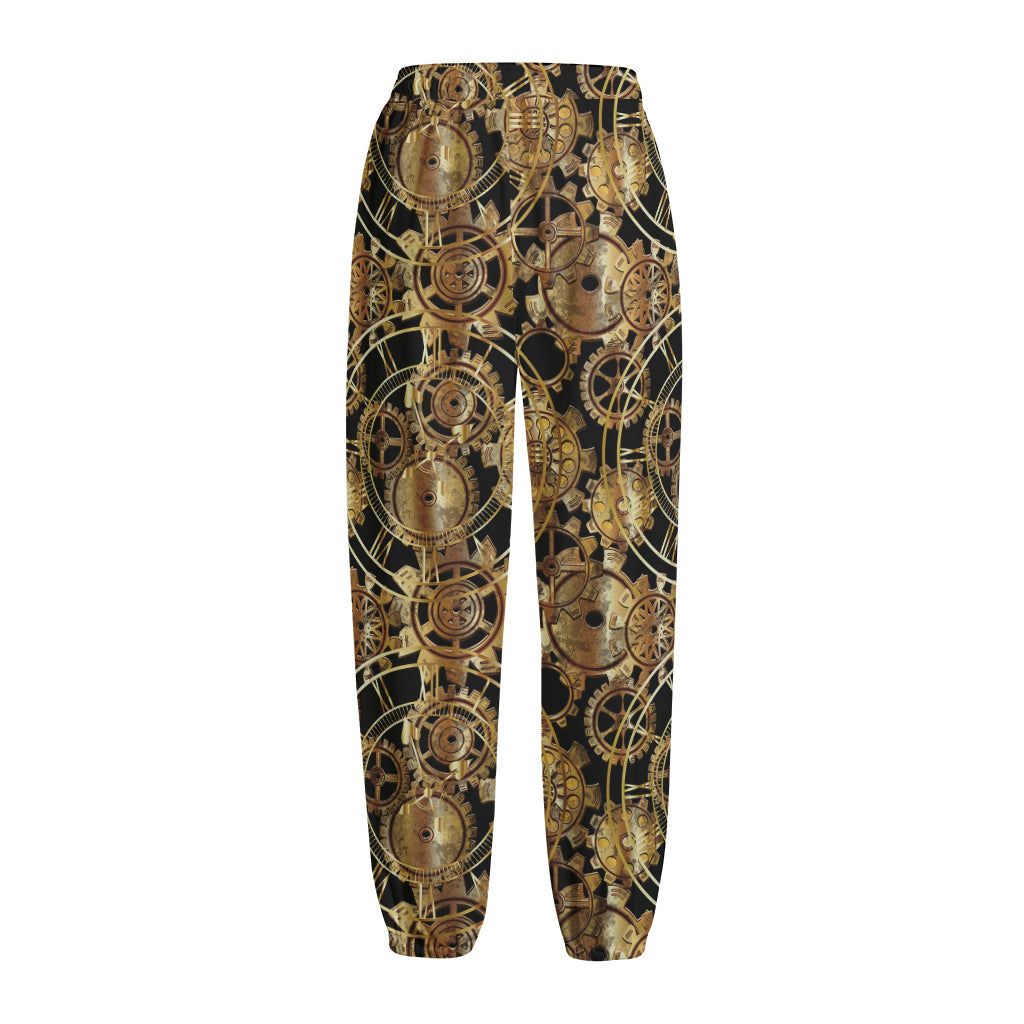 Steampunk Clock Gears Print Fleece Lined Knit Pants