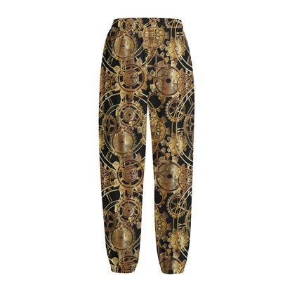 Steampunk Clock Gears Print Fleece Lined Knit Pants