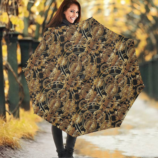 Steampunk Clock Gears Print Foldable Umbrella