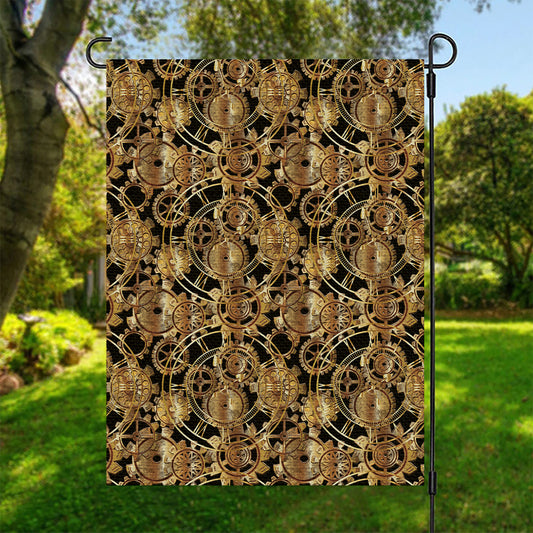 Steampunk Clock Gears Print Garden Flag