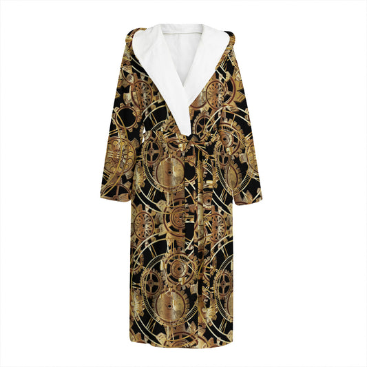 Steampunk Clock Gears Print Hooded Bathrobe