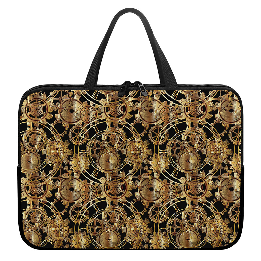 Steampunk Clock Gears Print Laptop Sleeve With Handle