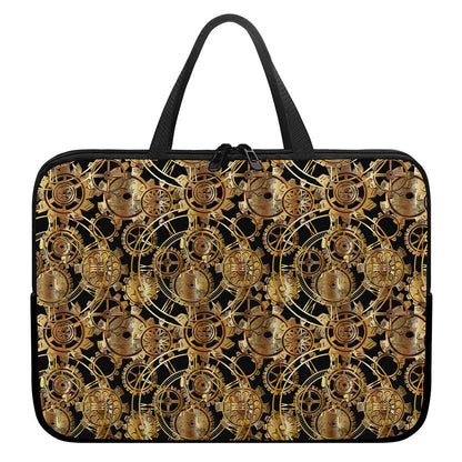 Steampunk Clock Gears Print Laptop Sleeve With Handle