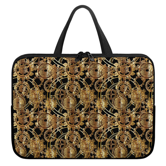 Steampunk Clock Gears Print Laptop Sleeve With Handle