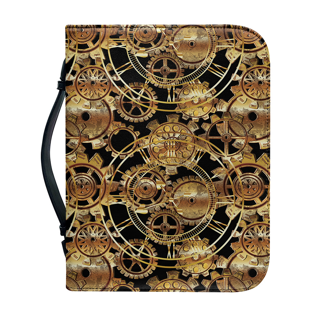 Steampunk Clock Gears Print Leather Bible Cover