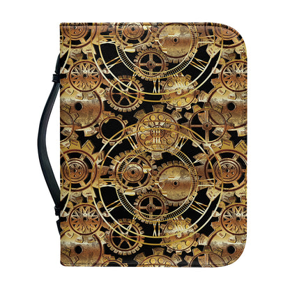 Steampunk Clock Gears Print Leather Bible Cover