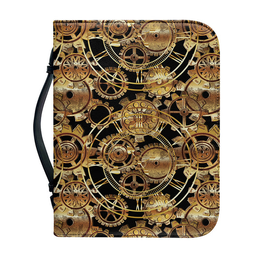 Steampunk Clock Gears Print Leather Bible Cover