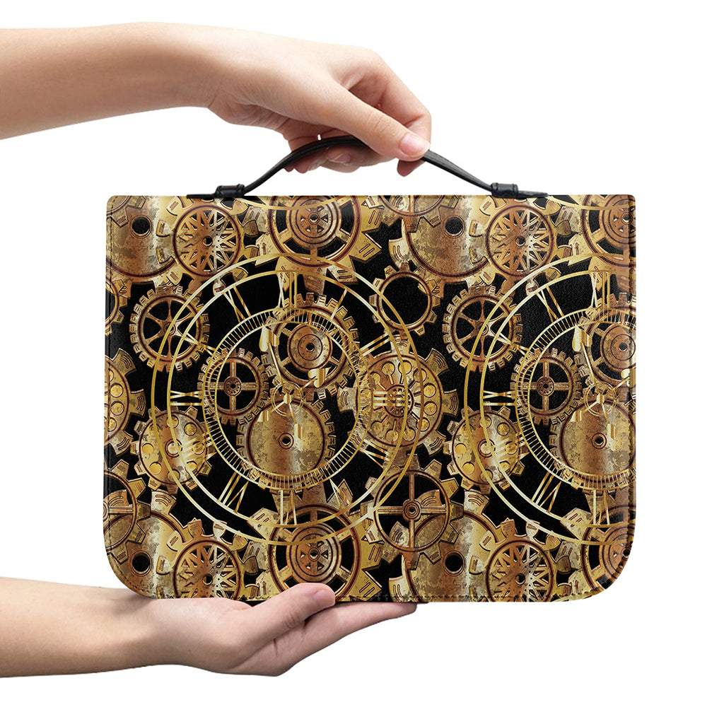 Steampunk Clock Gears Print Leather Bible Cover