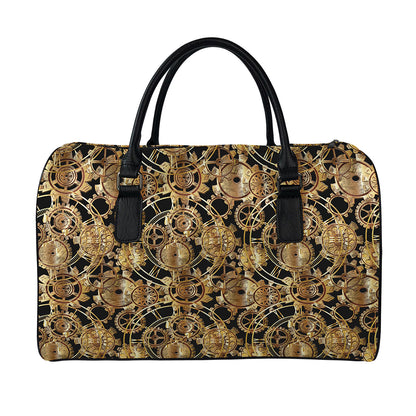 Steampunk Clock Gears Print Leather Duffle Bag