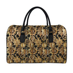 Steampunk Clock Gears Print Leather Duffle Bag