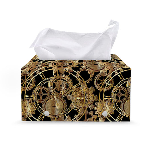 Steampunk Clock Gears Print Leather Tissue Box Cover