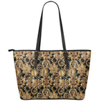 Steampunk Clock Gears Print Leather Tote Bag