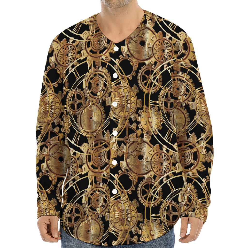 Steampunk Clock Gears Print Long Sleeve Baseball Jersey