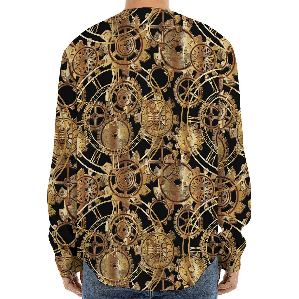 Steampunk Clock Gears Print Long Sleeve Baseball Jersey