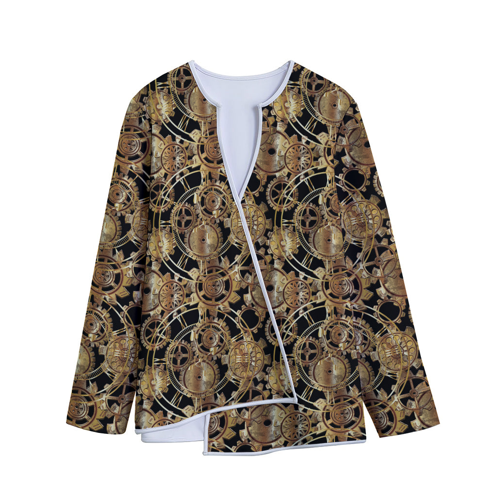 Steampunk Clock Gears Print Long Sleeve Short Coat