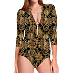 Steampunk Clock Gears Print Long Sleeve Swimsuit