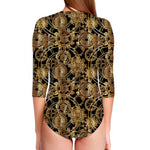 Steampunk Clock Gears Print Long Sleeve Swimsuit
