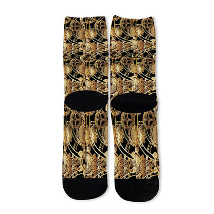 Steampunk Clock Gears Print Long Socks