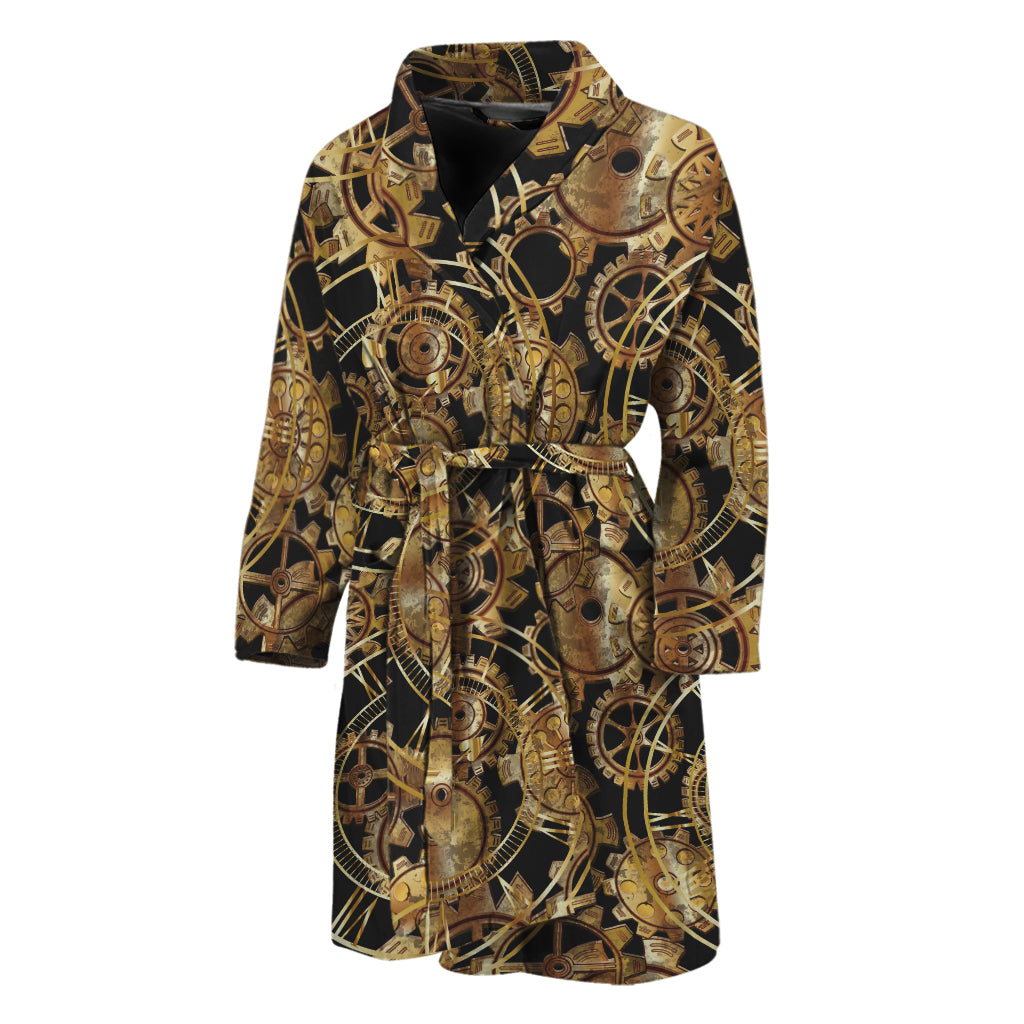 Steampunk Clock Gears Print Men's Bathrobe