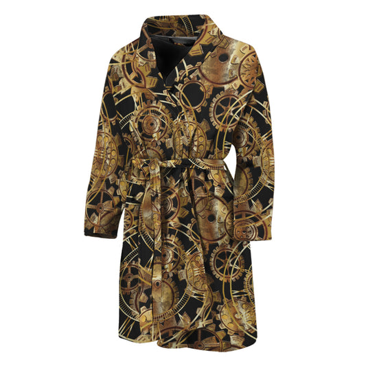 Steampunk Clock Gears Print Men's Bathrobe