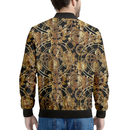 Steampunk Clock Gears Print Men's Bomber Jacket