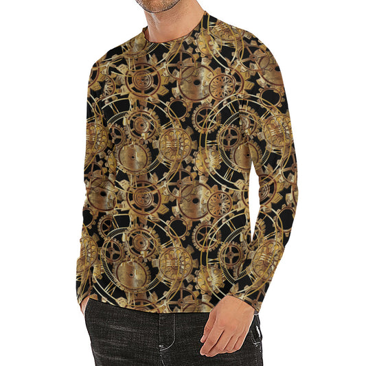 Steampunk Clock Gears Print Men's Long Sleeve Rash Guard