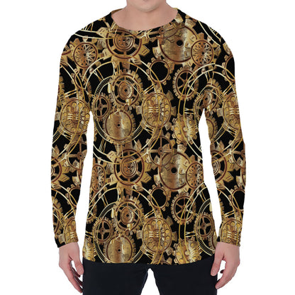 Steampunk Clock Gears Print Men's Long Sleeve T-Shirt