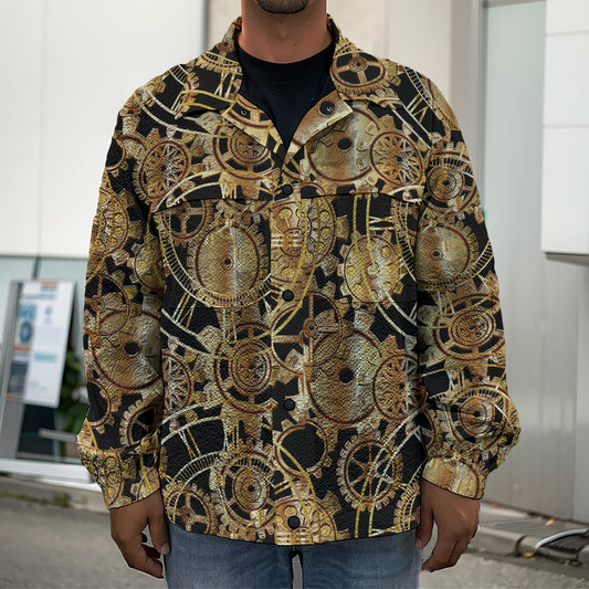 Steampunk Clock Gears Print Men's Shirt Jacket