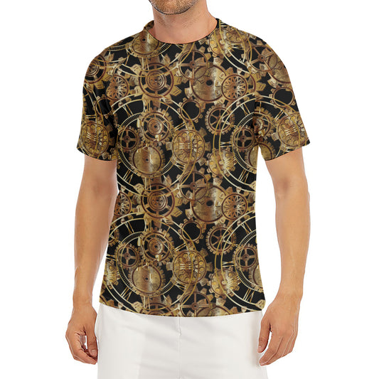 Steampunk Clock Gears Print Men's Short Sleeve Rash Guard