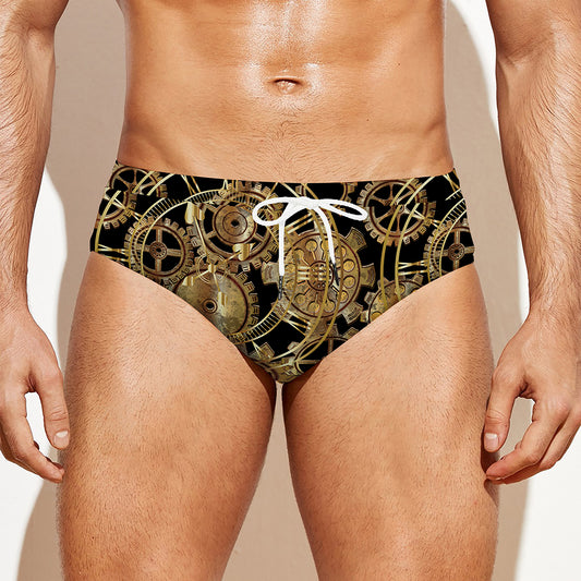 Steampunk Clock Gears Print Men's Swim Briefs
